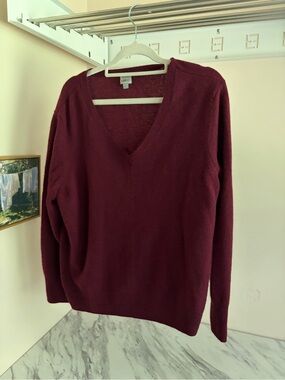 Nouveaux 100% Cashmere V-Neck Sweater Maroon Burgundy Wine Size 1X